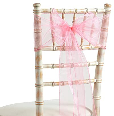 20x275cm Organza Sash Wider Sash Fuller Bows Chair Cover Bows Sash for Wedding Party Birthday Decoration (25, Pink)
