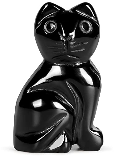 SM SMQARTCRYSTAL 2 Black Cat Figurine - Realistic Kitten Kitty Cute Ornament Animal Sculpture Art Statue - Black Obsidian - Gift for Cat Lovers