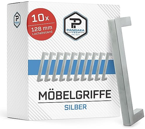 Pangaea Tech Schrankgriffe silber 10x - Lochabstand 128 mm - elegante Küchengriffe, Möbelgriffe oder Schubladengriffe aus Edelstahl im Landhaus-Stil