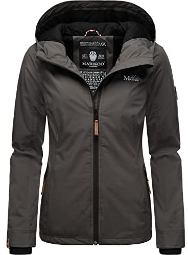 MARIKOO leicht gefütterte Damen Übergangsjacke kurz Outdoor-Jacke mit Jersey-Innenfutter und großer Kapuze Brombeere Anthracite Gr. M