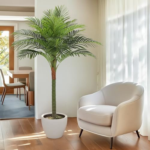 FLOWORLD Palm Tree Artificial Tropical Plant 5FT Tall Faux Plants Indoor Fake Floor Plants Decorative Palm Tree Large Office Plant Artificial Palm Trees for Home House Decor