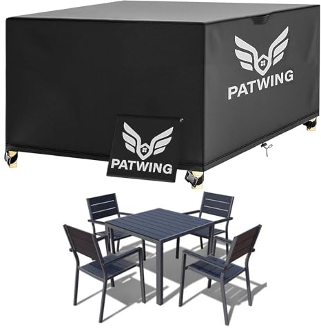 PATWING Housse Salon de Jardin, Housse Table de Jardin avec Corde et Boucle Verrouillage, Housses pour Mobilier de Jardin, Bâche de Protection Étanche 600D Oxford Tissu Imperméable (180*120*74cm)