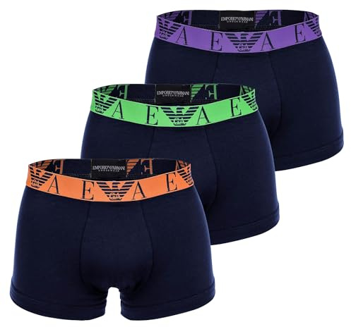 Emporio Armani Men's Stretch Cotton Shiny Logoband 3-Pack Trunk, Marine/Marine/Marine, S (Pack of 3)