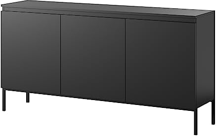 Selsey Kommode Schrank Aufbewahrungsschrank 150 cm 3 Türen 6 Fächer Schwarz Schwarze Beine Bemmi