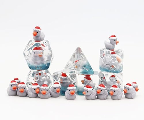World of Dice - Xmas Duck Grey Würfelset - 7-TLG. Pen and Paper Rollenspielwürfel mit Weihnachts-Entchen im Inneren, perfekt für DND, DSA, Cthulhu, Shadowrun und viele weitere