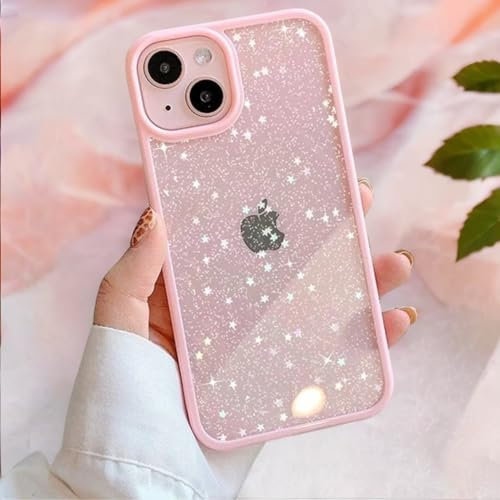 EKAM TPU Back Case for iPhone 15 - Glitter Translucent Sparkly Bling Design for Girls Women Liquid Silicone, Anti-scratch Shockproof Protective Cases for iPhone 15-6.1 Inch (Pink)