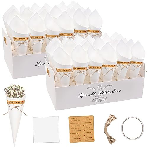 REAQUE 65 PCS Coni Portariso Matrimonio con 2 Porta Coriandoli, Coni Riso Bomboniere per Matrimonio Conetti Portaconfetti per Confettata per Matrimonio Nozze Comunione Battesimo Compleanno (Bianco)