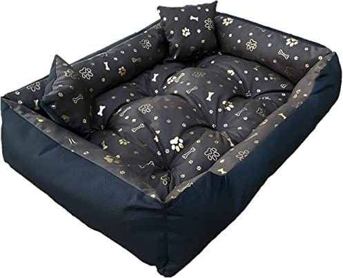 Dogs4Life Hundebett XXL 130 x 105 cm | Hundebett für sehr große Hunde | Orthopädisch | Hundekissen | Waschbar | Outdoor | Mit Rand | Wasserabweisend (XL, Goldene Pfoten)