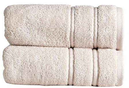 Christy Antalya Handtücher | 2er-Set | 100% türkische Baumwolle | 600 g/m² | weiches Plüsch-Luxus-Handtuch-Set | 50 cm x 90 cm | schnell trocknend | Bimssteinbeige