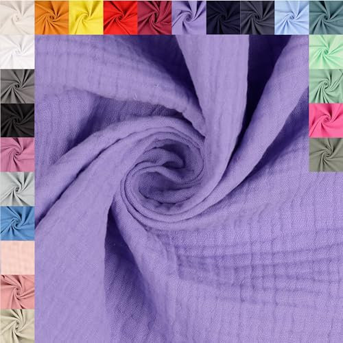 fingsi Musselin Baumwollstoff Webware Meterware Coupon (lila, 1,0m) (5024) + 23 weitere Farben