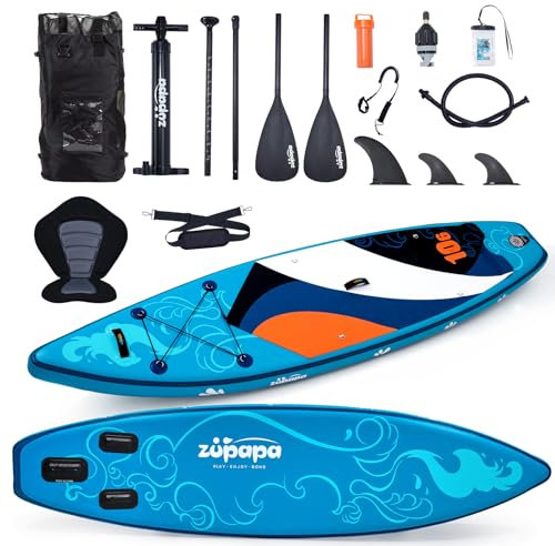 Zupapa 320 cm Stand Up Paddle Board mit Kajaksitz, aufblasbares Paddleboard, verstellbares Paddel, Kajaksitz, Rucksack, wasserdichte Tasche und Handpumpe, Reparaturset