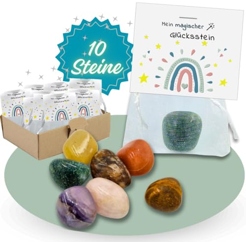 SoSi 10x Glückssteine im Organzabeutel, 2-3cm, Mitgebselstein, Mitbringsel, Give Away, Glücksbringer, Kindergeburtstag, Gastgeschenk, Kindergarten, Taufe, Kommunion, Einschulung