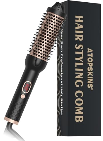 Double PTC Warmluftbürste Thermal Brush,Thermobürste, 3 IN 1 38mm Lockenbürste LCD-Anzeige 120-210℃, Heiße Bürste Erzeugt Wurzelvolumen und Lose Locken, Glättbürste,Lockenstab, EU-Plug Dual-Spannung