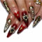 Faux Ongles Long MouyouGlow,Stiletto Noir Violet Toile d'araignée Chrome Gothic Press on Nails avec Colle à Ongles,Halloween Black Purple Fake Nails