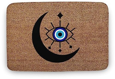 KOPUTE Bohemian Crescent Moon Evil Eye Welcome Doormat, Coral Velvet Rug 43x76cm