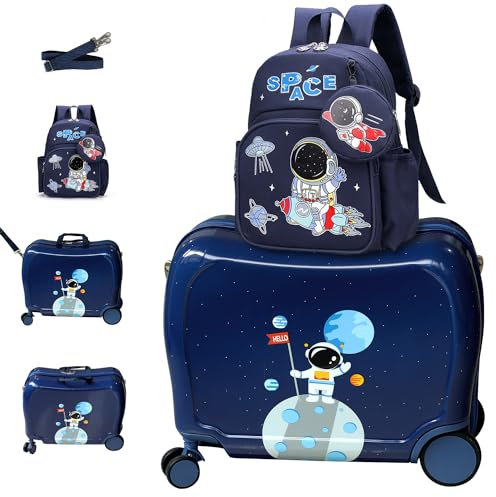 R.Leone Valigia Cavalcabile per Bambina EasyJet 45x36x20 cm + 30x23x14 cm Set 2 Pezzi Trolley Bagaglio a mano 4 Ruote e Zaino 325 (Space, Set 2 Pezzi S+XS)