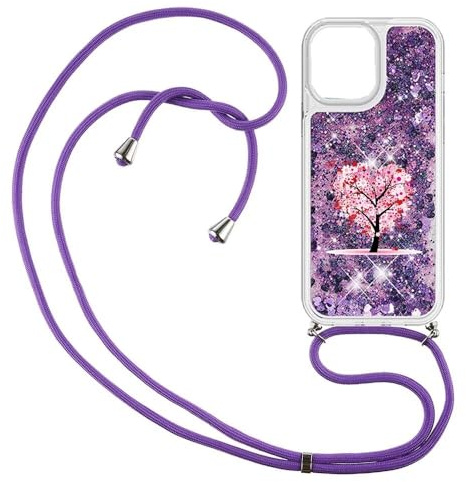 SEHEYA Handy Kette Hülle für Huawei P30 Pro Flüssigkeit Glitzer Handyhülle zum umhängen Transparent Silikon Schutzhülle mit Band Kordel Case Mädchen, Liebe Herz Baum