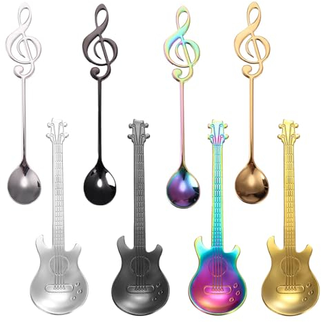 BSITSSS 8PCS Cuillères à Café, Guitare Cuillères à Café, Cuillère à Café, Petites Musique Symbole Cuillère, Cuillère à Dessert pour Remuer, Dessert, Confiture, Cuillère à Crème Glacée, Bar