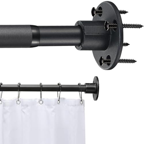 Tringle à rideau de douche noire 76-124cm, tringle de douche ajustable pour la salle de bain, tringle à rideau murale antirouille, fixée avec des vis