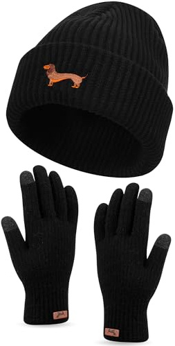 Geyoga Mütze Handschuh Set für Damen | Wintermütze Warm Strickmütze Beanie Winter Fleece Handschuhe Weihnachten Geschenk für Frauen