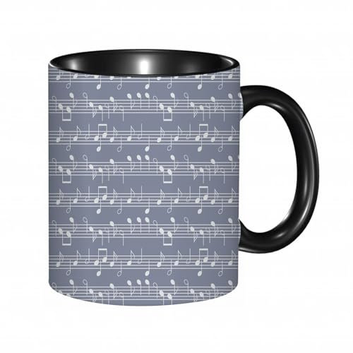 EKLMPS Becher aus Keramik, Ideal als Geschenk, Hochwertiger Aufdruck, Tasse mit Motiv, Tee Becher, Coffee Cup, 330ml,Klaviermusik Ton Motiv mit verschiedenen Noten Symbolen Melodie
