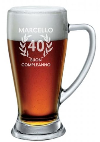 bubbleshirt Boccale da Birra incisione PERSONALIZZATO Compleanno con nome, anni, dedica - idea regalo - bicchiere in vetro chiaro, ca 38cl