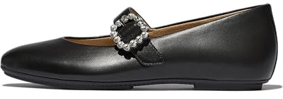 Fitflop DELICATO Damen Mary Janes mit Kristallschnalle, Leder, flach, Schwarz, Größe 37, Schwarz, 4 UK Narrow