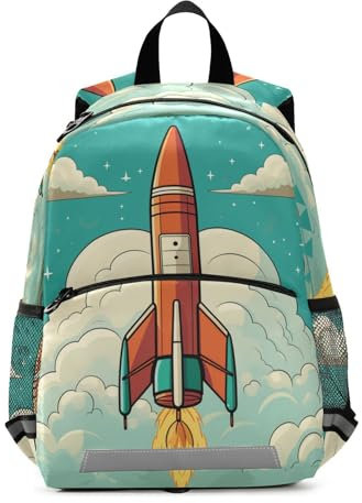 NYYYTTTEU Cartoon-Kunst Feuerte Rakete Kleinkind Rucksack Kinder Leichtgewicht Büchertasche Vorschule Schülerrucksack für 2-7 Jahre die Reise Mädchen Jungs Ab