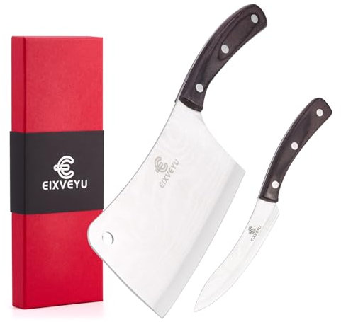 EIXVEYU Conjunto de 2 Cuchillos con Cuchillo de Hueso y Cuchillo de Frutas, Cuchillo de Pelado de Cuchillo de Cocina Chino con Patrón de Damasco, con Mango de Madera y Embalaje de Regalo