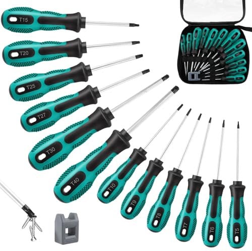 Magnetisch Torx Schraubendreher Satz, 12tlg Profi Schraubenzieher Set T5-T40 aus Chrom-Vanadium-Stahl, mit Magnetisierer/Entmagnetisierer, für Automobil und Hausgeräte Reparatur