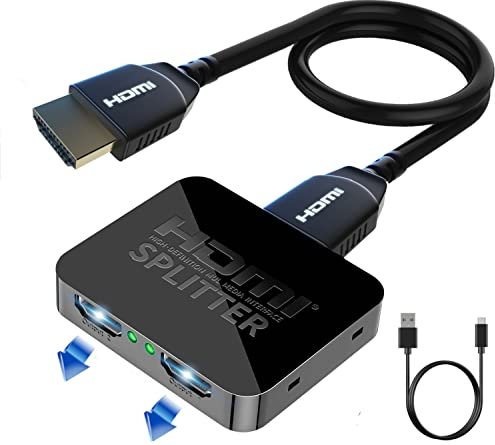 Splitter HDMI 1 in 2 Out con cavo HDMI da 1 m - Splitter HDMI 4K per doppio monitor - 2 porte HDMI Splitter 6,5 cm² out - Adattatore doppio monitor per Fire Stick, PS4, Xbox, PS3, Sky Q Box (solo
