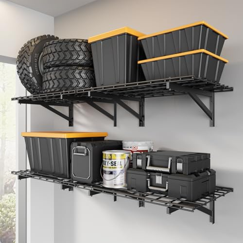 Jusgym 4 Pack Wall Mounted Garage Shelving, 2x3ft, 1400lbs Integrated Grid