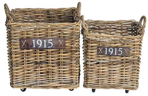 Rattan Aufbewahrungskorb mit Rollen - 2er Set (⌀ 40x40/50x50cm H42/45cm)