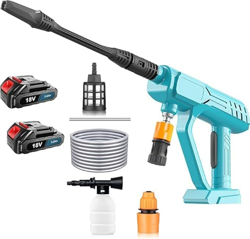 3-in-1 Düse Akku Hochdruckreiniger mit 2 Akkus,für Makita 18V Akku,Tragbarer Hochdruckreiniger Wasserpistole mit 5M Schlauch,für Auto Waschen,Garten,Haustier,Teppichreinigen