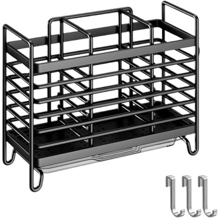 Ziyonix Stainless Steel Sink Caddy with 3 Compartments and Drip Tray, Cutlery Holder Drainer for Countertop Space Saving Utensil Holder Anti-Rust Cutlery Storage Rack for Knife Fork Chopsticks