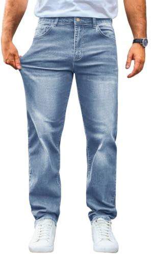 Runcati Jeans da uomo, vestibilità normale, jeans per il tempo libero, elasticizzati, in denim