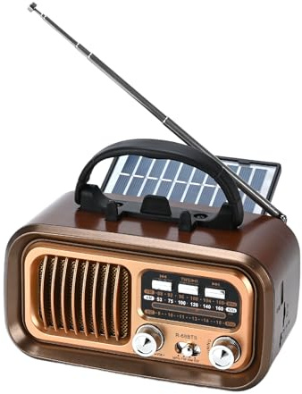 Portable Retro Radio With Bluetooth,AM/FM/SW Bands,for Bathroom,Travel | Rechargeable Battery,Solar Panel,Supports USB TF Card,TWS Pairing,Crisp Reception,Clear Sound,Handheld Design