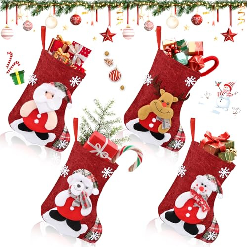 Powmag Weihnachtsstrumpf Personalisiert, 4 Stück Nikolausstrumpf Große, Nikolausstiefel zum Befüllen, Nikolaus Socken, Weihnachtsstrümpfe Weihnachtssocken Deko（Große）