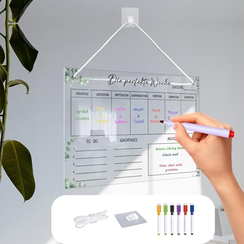Liekadijiae Wochenplaner,Abwischba Memoboard,Wochenplaner Familie,Abwischbar Kühlschrank-Planer,Acrylglas Für Haushaltsplan,Wiederverwendbare Planungstafeln,To Do Planer,Für Büro Schule Küche