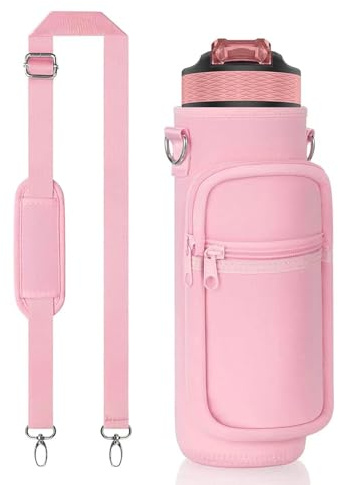 EYQ Water Bottle Carrier Bag with Adjustable Shoulder Strap, 25oz/32oz Bottle Pouch Holder, 2 Pocket, Insulated Water Bottle Holder, Sports Accessories for Hiking Travelling Camping