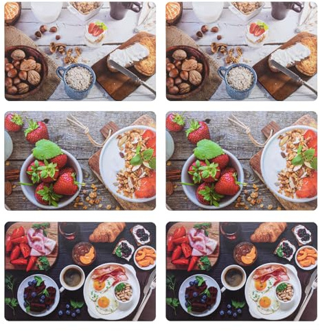 Murago - Platzdeckchen 6er Set Frühstück ca. 43,5x28,3cm - aus Kunststoff abwaschbar für den Tisch Teller Untersetzer Deko Küche Brunch Platzset rechteckig Esstisch