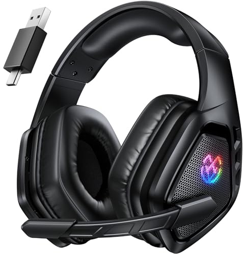 Tatybo Wireless Gaming Headset for PC Ps5 Ps4, 2.4GHz USB & Type-C & Bluetooth Gaming Headphones with Mic, 40H Battery Comfortable Gaming Headsets for Switch Laptop Mobile Mac (Black)