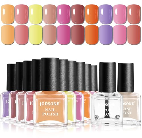 JODSONE Herbst-Ahornblatt Nagellack-Set – 12 Farben in Orange, Lila, Gelb, Nude und Pink mit Base- und Top-Coat, schnell trocknend, langanhaltende Farbe, 5 ml pro Flasche