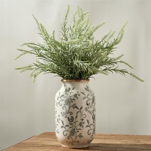 SIDUCAL Keramik-Vintage-Vase, 22 cm, Chinoiserie-Blumenvase, Retro-Eisrisse, rustikale Bauernhaus-Vasen für Heimdekoration, Wohnzimmer, Bücherregal, Büro, toskanische Dekoration, graues Blumenmuster