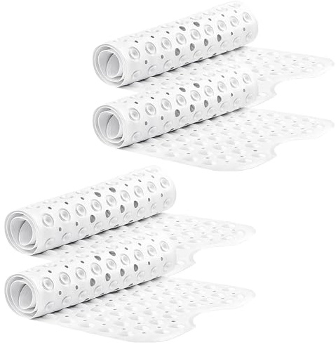 MOONLIGHT20015 Non Slip Shower Bath Mat 4 Pack – Anti Mould & Mildew PVC Bathroom Mats with Suction Cups, Drain Holes, Machine Washable, Ideal for Bulk & Wholesale Use (100x40cm, White)