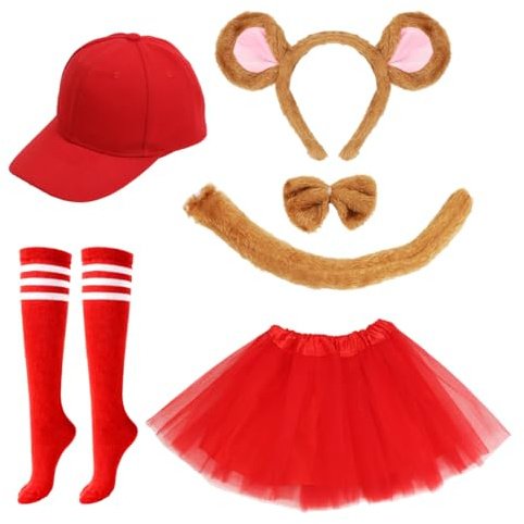 Chipmunks Kostüm Kinder, Streifenhörnchen Kostüm, Tüllrock mit Chipmunk Ohren Stirnband, Schwanz, Strümpfen, Fliege, Cap und Runder Brille, Tierkostüm für Kinder Mädchen Halloween, Karneval Cosplay