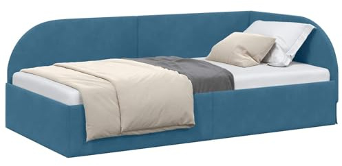 vidaXL Eckbettgestell mit Kopfteil Blau 100 cm x 200 cm Samt, Stylisches Tagesbett, moderner Bettrahmen, langlebiger Samt, platzsparend umwandelbar, einzigartiges Sperrholzdesign, Schlafzimmermöbel