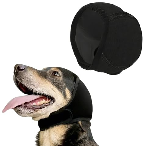 KERYBW Hunde Ohrenschützer Geräuschreduzierung, Wasserdichter Ohrenschutz, Gehörschutz Hund, Elastische Umwicklung Mit Schalldämmung für Geräuschblockierung, Beruhigung, Baden, Winter (Schwarz M)