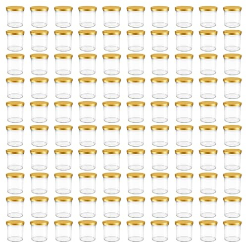 Vitrea 100x Marmeladengläser 167 ml - mit Deckel Gold TO 66 - Einmachgläser zum befüllen mit Schraubdeckel - Sturzgläser für Marmelade Schraubgläser - leere Gläser - 100 Stück