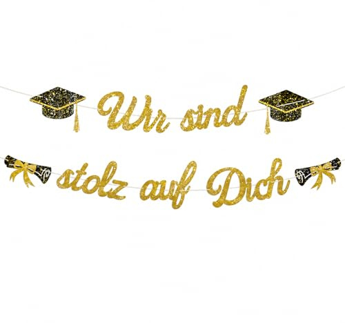 DazzJoy Graduation Deko Girlande Schwarz Gold, Glitzer Wir Sind Stolz Auf Dich Girlande, Bachelor Abschluss Hut Deko Girlanden, ABI 2026 Deko Banner für Abitur 2026 Geschenke, Bachelor und Abschluss